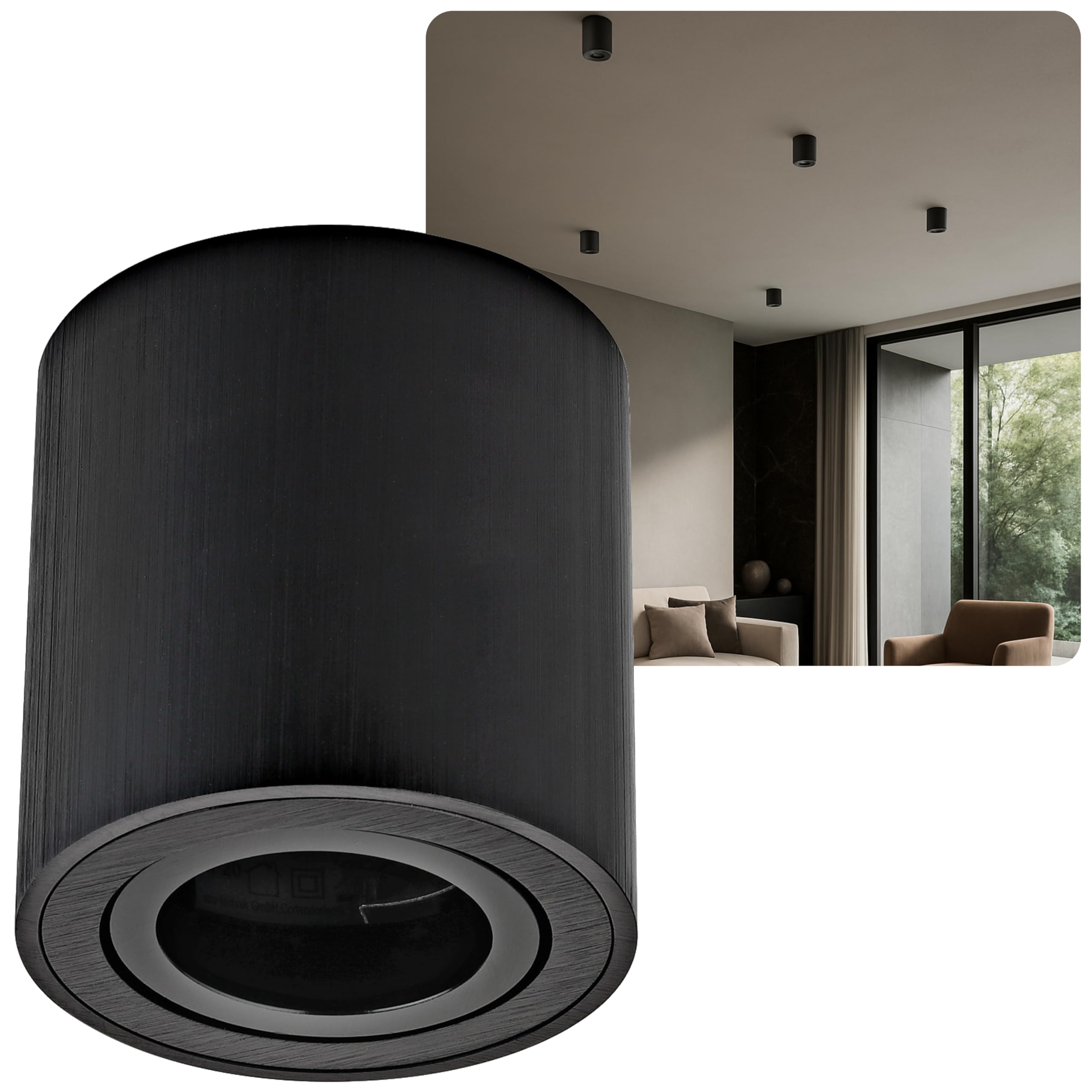 Sweet-led Surface Mounted Ceiling Light with GU10 Socket 230 V Aluminium Brushed Pivotable Ceiling Light Downlight Aluminium Round Black Aluminium
