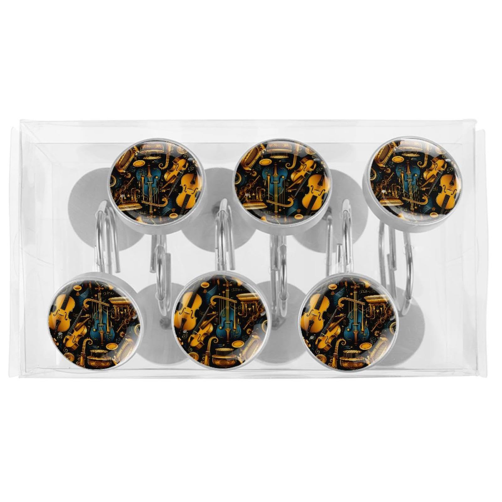 Set di 12 ganci decorativi per tende da doccia e bastoni per tende, motivo strumento
