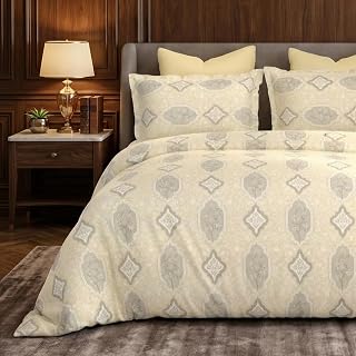Bombay Dyeing 180 TC King Size Bedsheet with 2 Pillow Covers | 100% Pure Cotton | Large Size (274cm x 274cm) | Soft, Breathable & Durable | Florentine 7871 (Yellow, King)