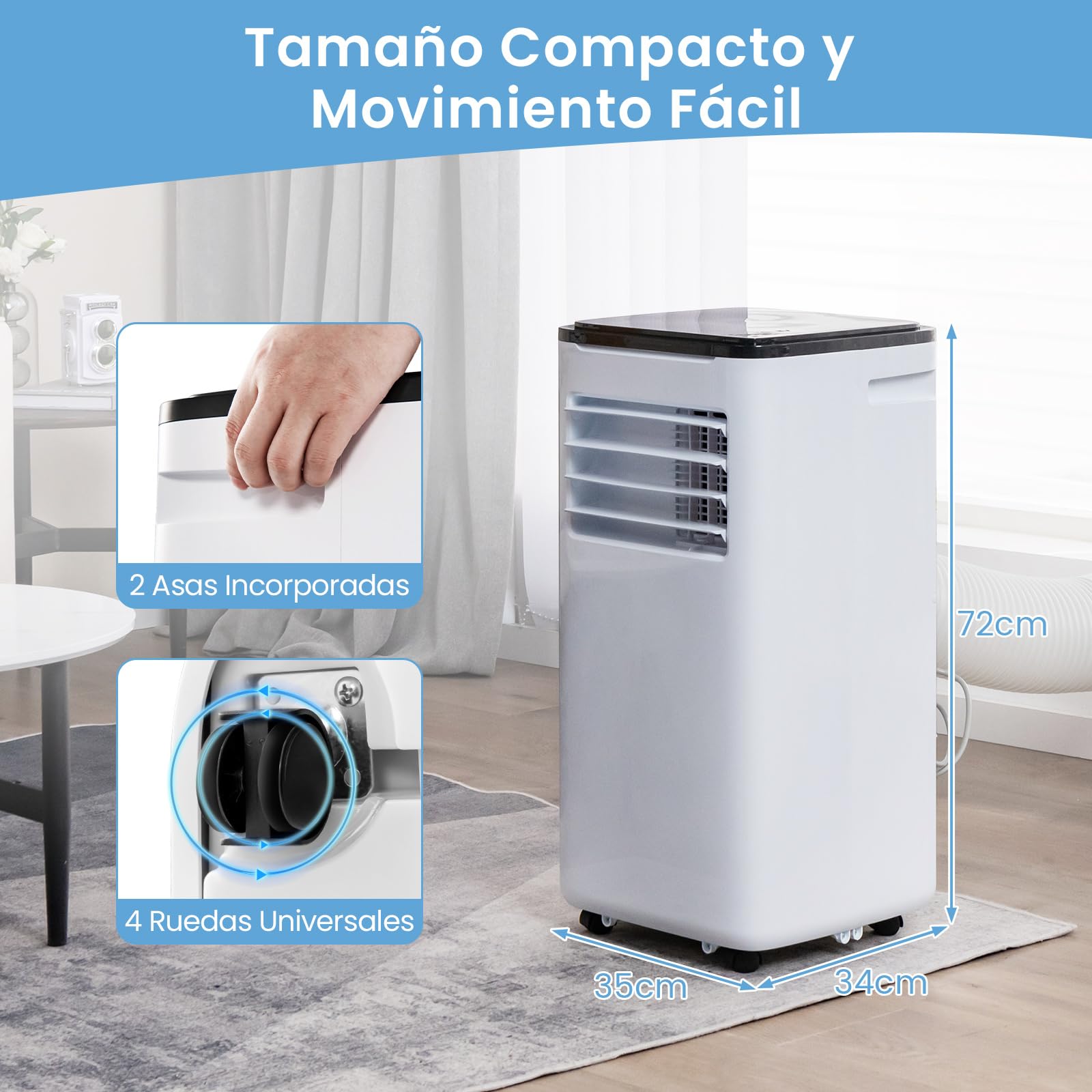 COSTWAY 9000 BTU Aire Acondicionado Portatil Silencioso, 5 en 1 Aire acondicionado móvil, Ventilador y Deshumidificador, Modo Nocturno, 24H Temporizador, Control Remoto/Pantalla/Wifi, 20 m² — view 8