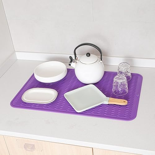 Miniatura 5 de Tapete de silicona para secado de platos para múltiples usos, fácil de limpiar, ecológico, resistente al calor, tapete de silicona para encimera de