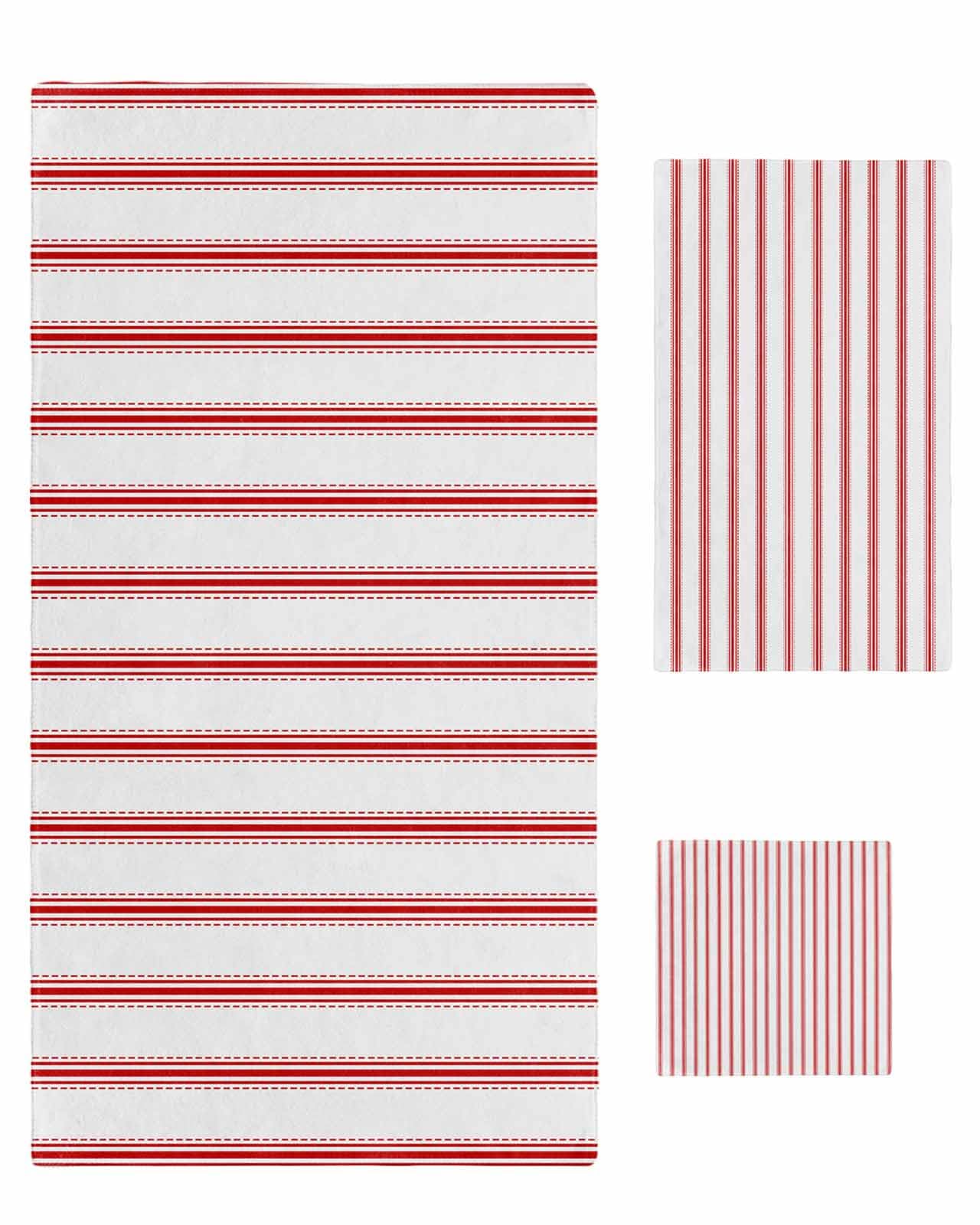 DecorLovee Red Striped Bath Towels Set of 3 with Bath Towel Hand Towel Washcloth, Red White Stripes Farmhouse Towel Sets for Bathroom/Kitchen/Beach,