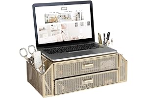 BLU MONACO Gold Monitor Stand with Drawer: The Ultimate Desk Organizer