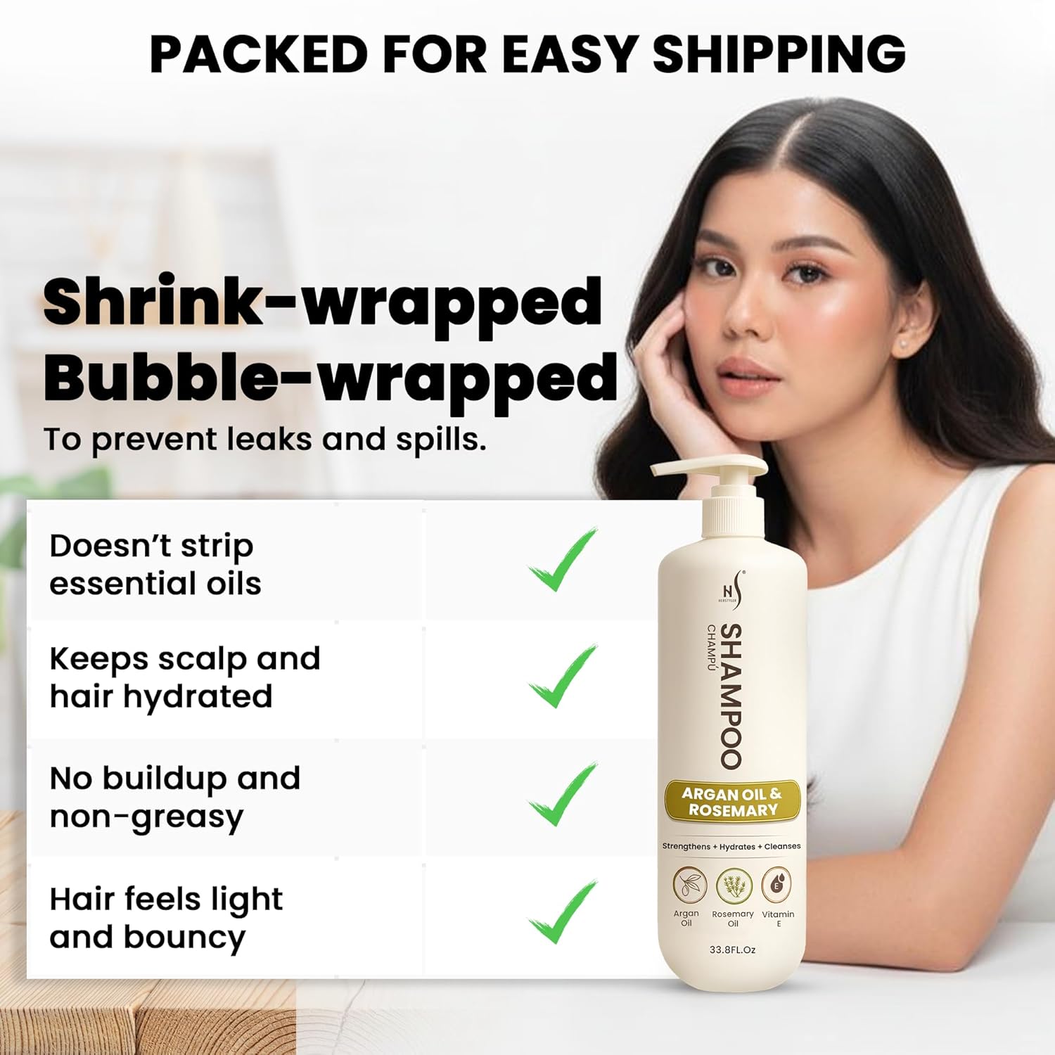 HerStyler Argan Oil Hair Shampoo for Dry Scalp - Hydrating - Volumizing, Moisturizing Shampoo for Dry Hair - Also Contains Rosemary and Aloe - Suits Men and Women - 33.8 Fl Oz - Image 5