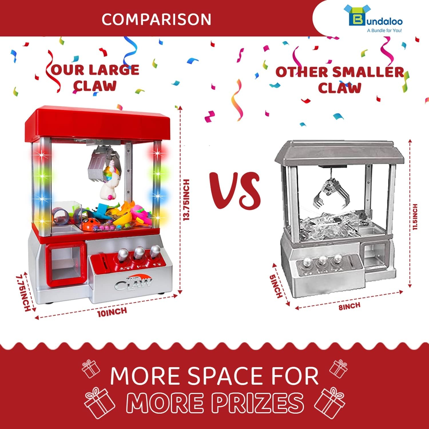 Bundaloo Claw Machine Arcade Game with Sound, Cool Fun Mini Candy Grabber Prize Dispenser Vending Toy for Kids, Boys & Girls (W/Flashing Lights)