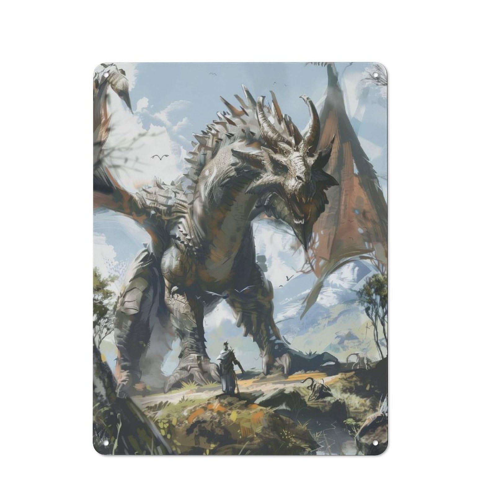 Junmoney Dragon Colored Sketch Classic Metal Sign 40X30cm Featuring Bar Wall Plaque For Diner, Restaurant, Shed Or Kitchen
