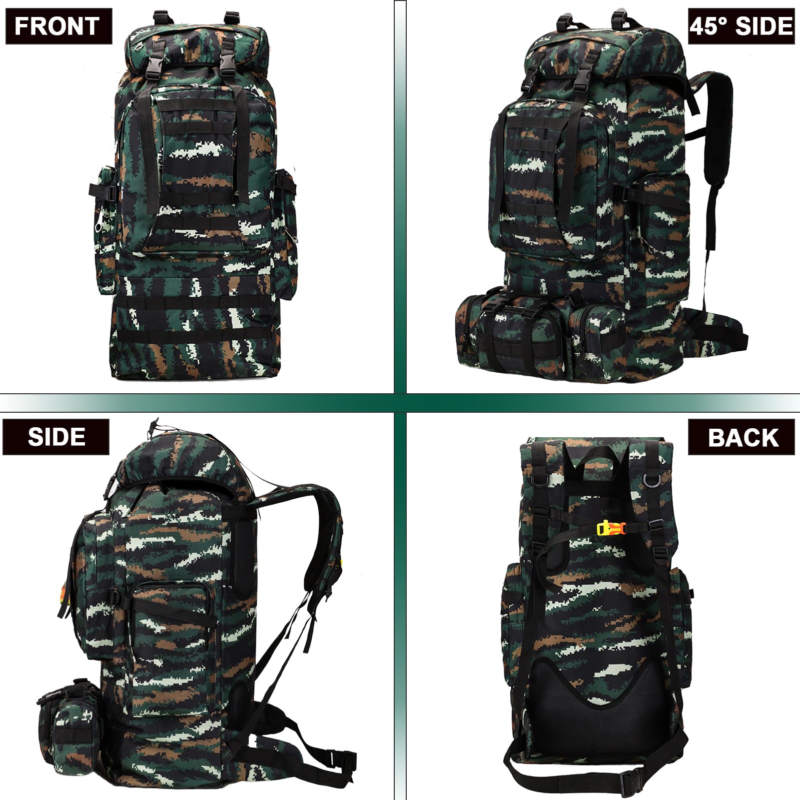 Wanderrucksack 80L - 100L Wandern Rucksack Herren Damen Wasserdichter Trekkingrucksack großer Reiserucksack Abnehmbare Outdoor Molle Taktischer Rucksack Für Bergsteigen Camping Reisen,Schwarz