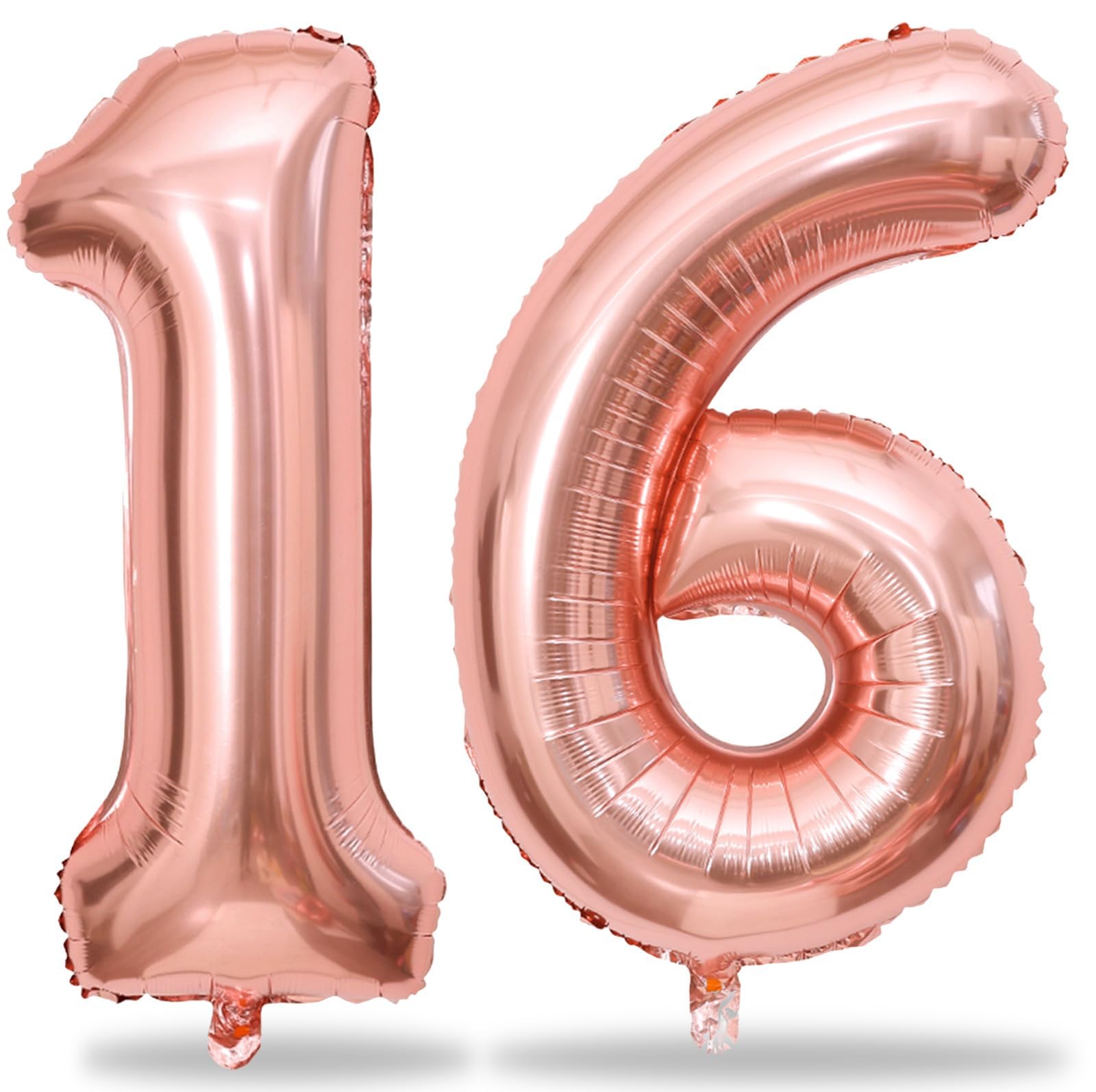 Rose Gold 16th Birthday Balloons for Girls, 40 Inch Big Mylar Foil Number 1 and 6 Balloons Self Inflating Rose Gold 16 Balloons Number for Women 16th