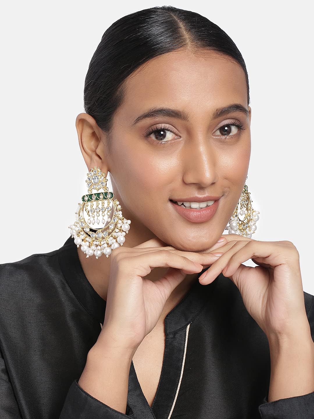 Aheli Ethnic Wear Faux Kundan Studded Enamel Drop Dangle Earrings with Beaded Tassels Traditional Fashion Jewelry Gift for Indian Women