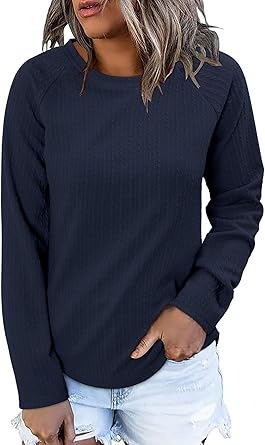ONLYSHE Womens Shirts Long Sleeve Crewneck Tunic Tops Casual Lightweight Knit Solid Color Sweatshirts Trendy Blouse Basic Tee
