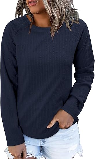 ONLYSHE Womens Shirts Long Sleeve Crewneck Tunic Tops Casual Lightweight Knit Solid Color Sweatshirts Trendy Blouse Basic Tee
