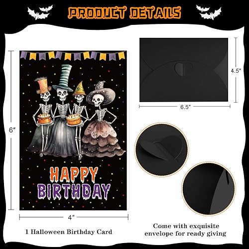 Miniatura 7 de WhatSign Tarjeta de cumpleaños de Halloween, diseño de esqueleto de feliz cumpleaños, tarjetas de Halloween, regalo para mujeres y hombres,