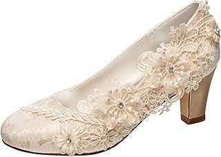 Wedding Shoes Women's Silk Like Satin Chunky Heel Pumps with Stitching L...