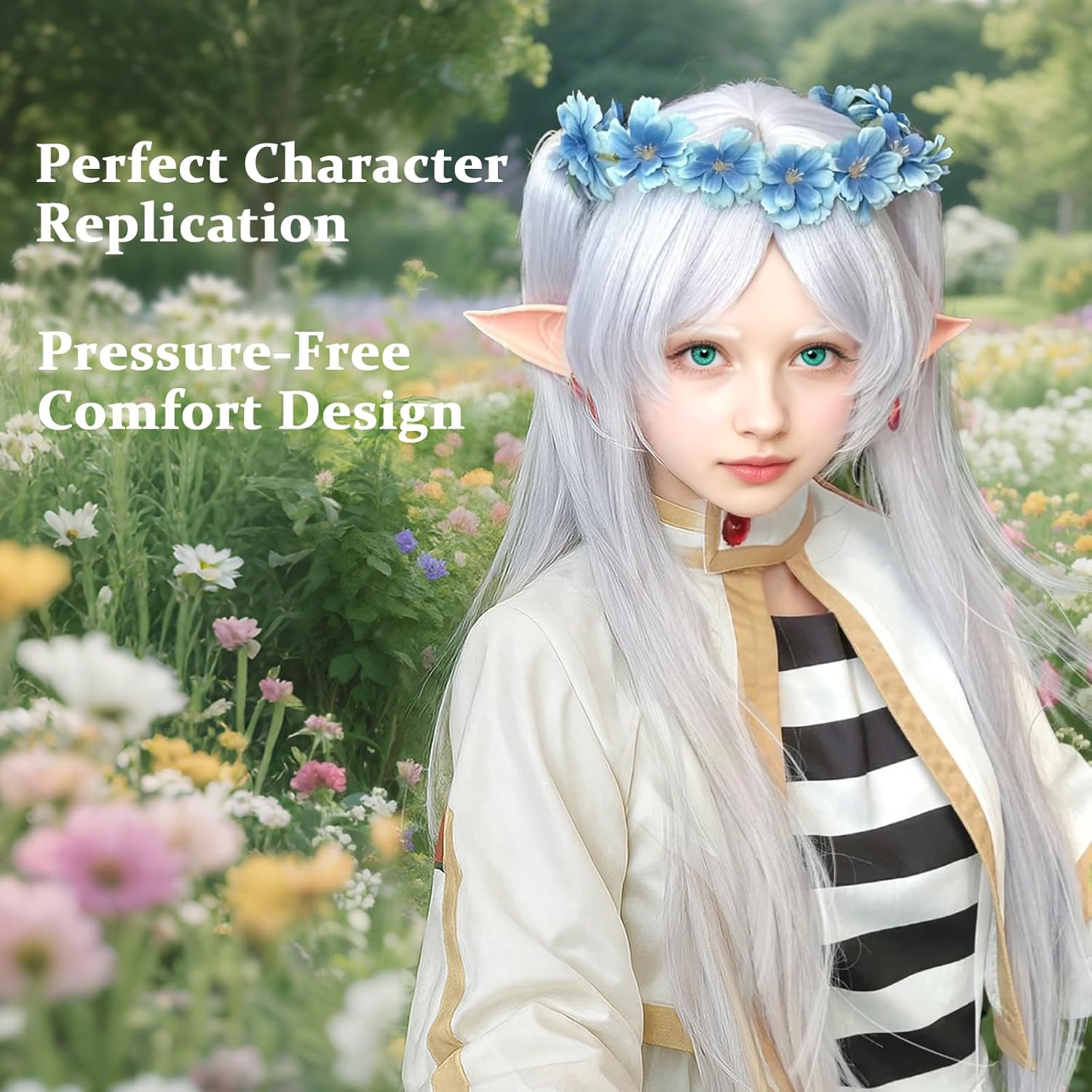 Silver Anime Cosplay Halloween Wig: Long Silver White Cosplay Wig + 2 Hair Caps, Long Wigs with 2 Ponytails, Halloween & Christmas Parties Anime Events Hairstyle for Women & Teens - Image 2