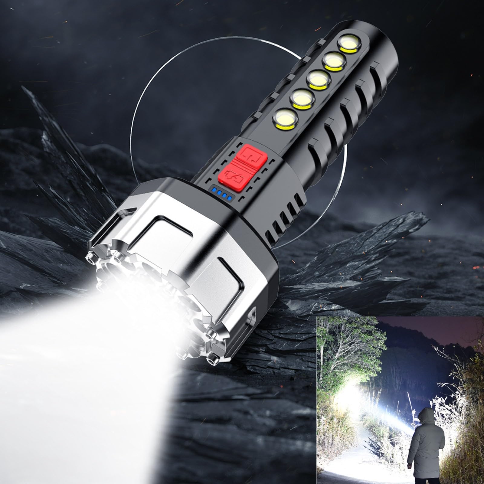 USB Strong Light Charging Flashlight Side Light COB Built-in Battery Display Today Deals Prime LED Outdoor Household Flashlight Home Women