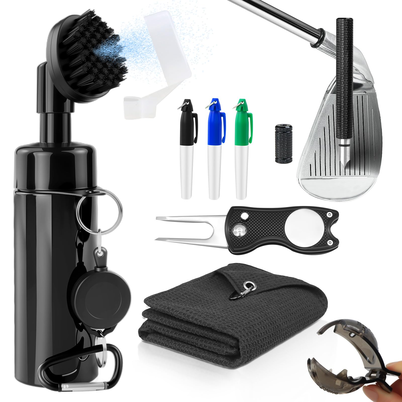 8-Piece Set Of Essential Cleaning Equipment For Golf - Including Golf Water Brushes, Golf Towels, Golf Groove Cleaners, Turf Repair Tools, Golf Ball Calibration Kits, And 3 Marker Pens