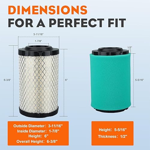 Miniatura 3 de Hipa Paquete de 2 filtros de aire 32 083 13-S para Kohler serie 7000 KT735 KT740 KT745 KT725 KT730 22HP-26HP cortacésped motor aire y prefiltro