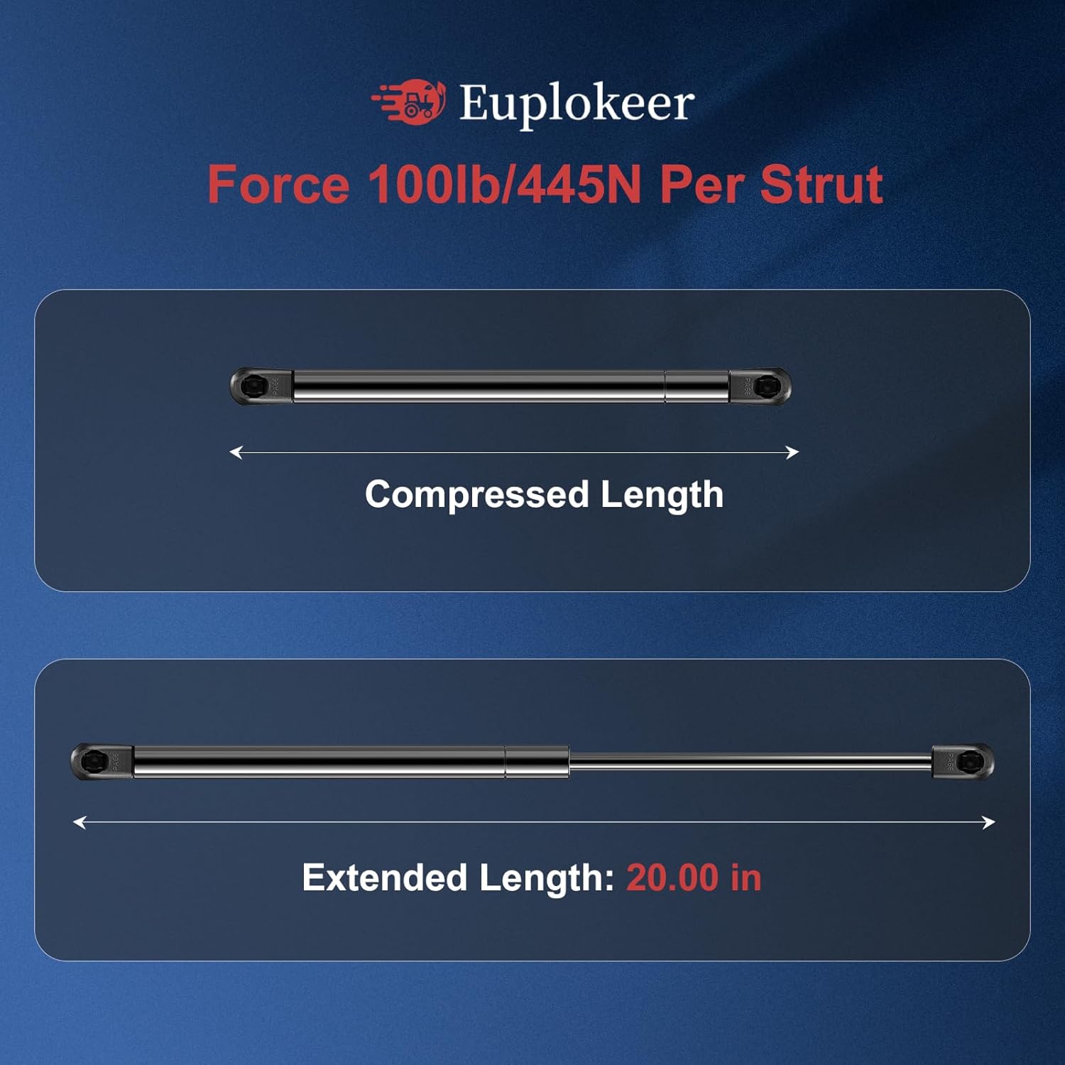 Qty (2) GSNI-2300-100 C16-08054 20in 100lb/445N Universal Gas Strut Shock with Mounting Bracket, LGP8-200-100 ML34-100 Spring Lift Support for RV Truck Tonneau Cover Tanning Bed Boat Hatch