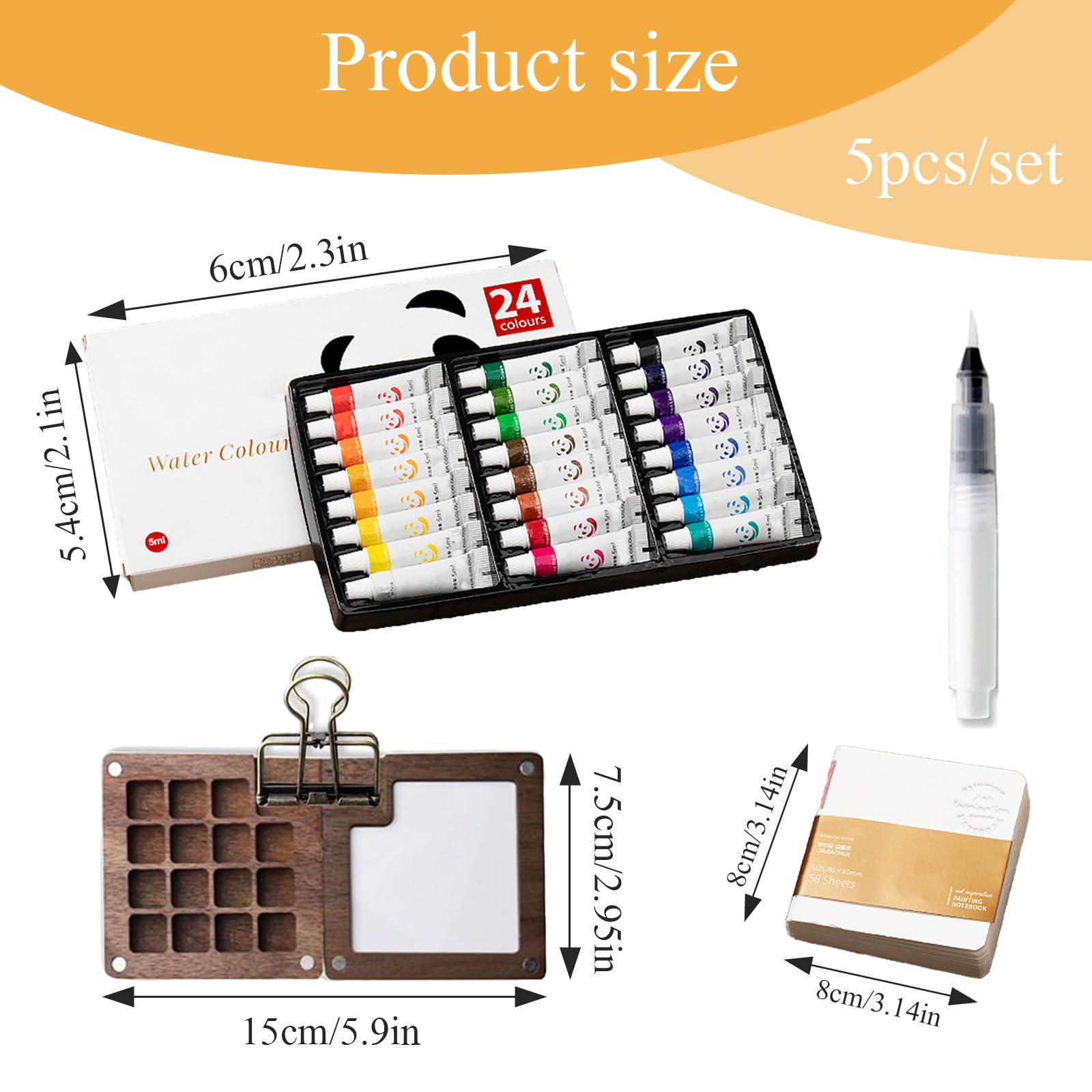 Noce Acquerelli da Viaggio 15 Griglie Tavolozza per Dipingere Magnetico Kit Pittura Include 24 Colori un Blocco da Disegno Pennelli e un Raccoglitore Set da Viaggio Portatile Pieghevole