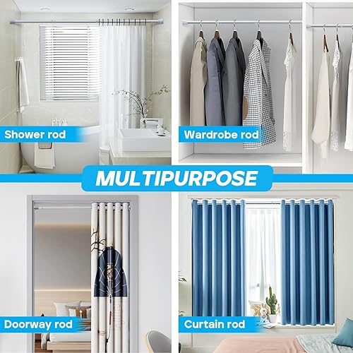 Miniatura 6 de 2 barras de cortina de tensión de 28 a 48 pulgadas, barra de tensión de resorte antideslizante, barra de tensión ajustable, sin taladro, barra de