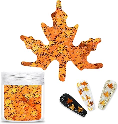 Laza Hojas de otoño con purpurina gruesa, arte de uñas, escamas metálicas, en forma de hoja, color dorado, diseño de bricolaje, confeti, resistente