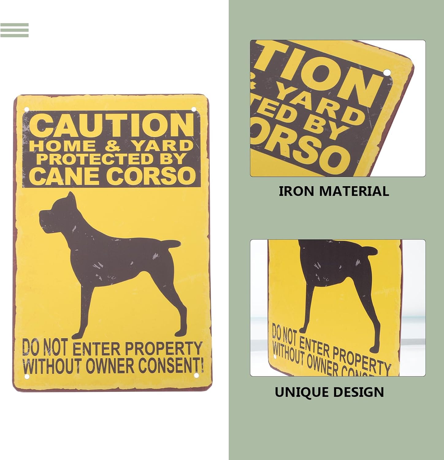 Yardwe Vintage Dog Warning Sign Hanging Painting 12X8 Inch Iron Wall Decor for Garden Lawn Patio Outdoor Use