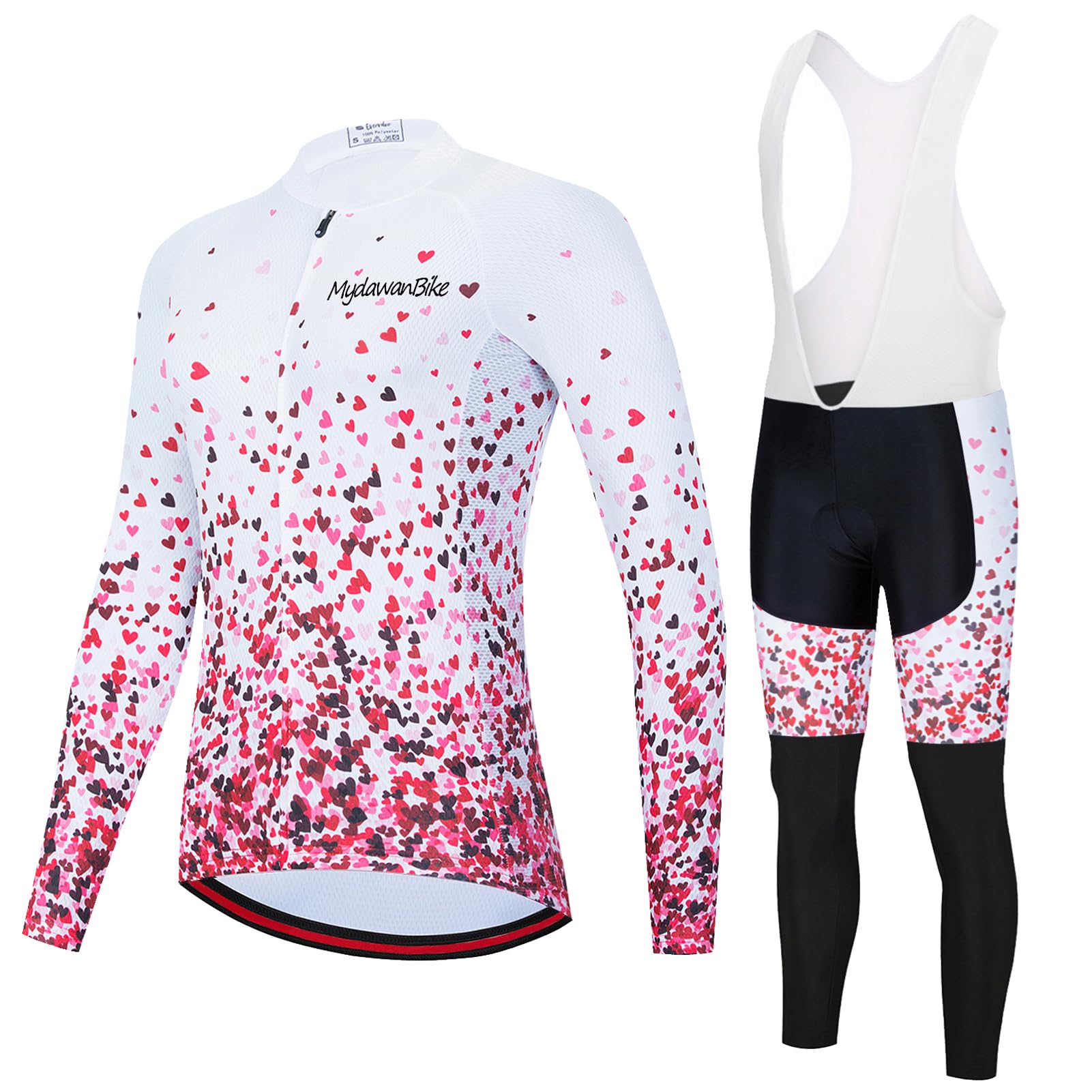 Abbigliamento Ciclismo Donna Completo Bici MTB,Maglia Ciclista Maglietta Ciclo Maniche Lunghe Giacca e Salopette Pantaloni con 19D Gel Imbottiti,Completi Tuta da Bicicletta Jerseys Rapida Traspirante