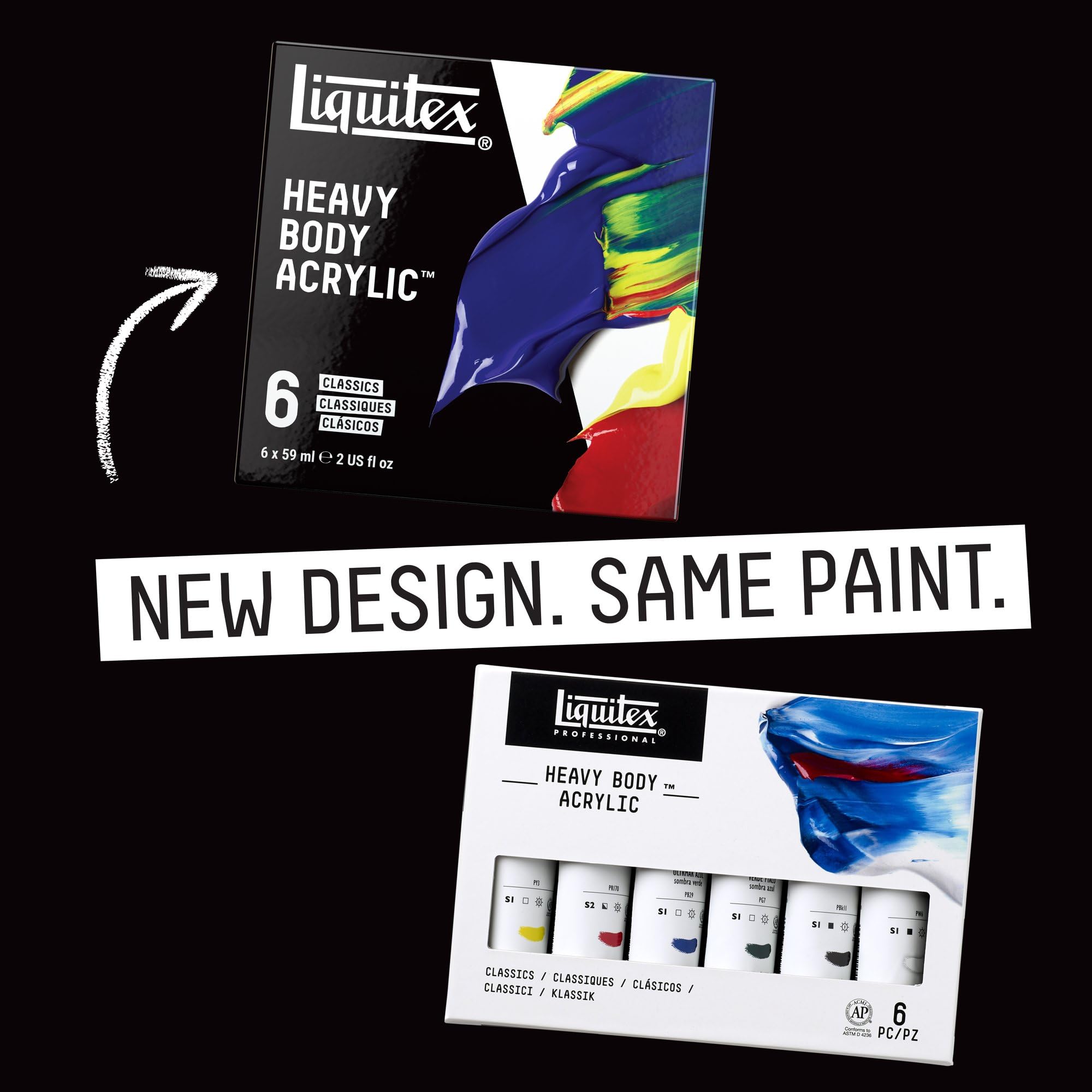 Liquitex 3699311 Farba akrylowa Heavy Body, 6 farb akrylowych w jakości artystycznej, klasyczny zestaw, 59 ml (6 sztuk)