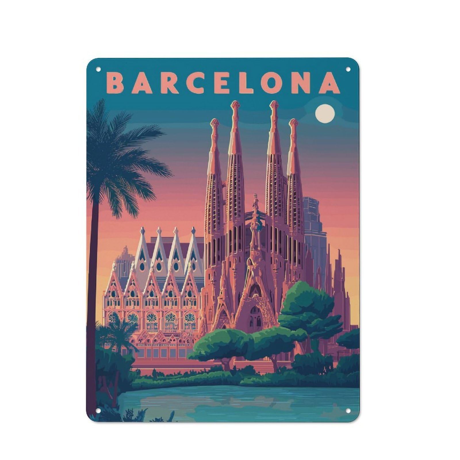 Junmoney Style-12 Barcelona Sagrada Familia Travel Printed Metal Sign 40X30cm For Bar Or Restaurant, New Home Wall Decor For Hospitality Decor Collectors