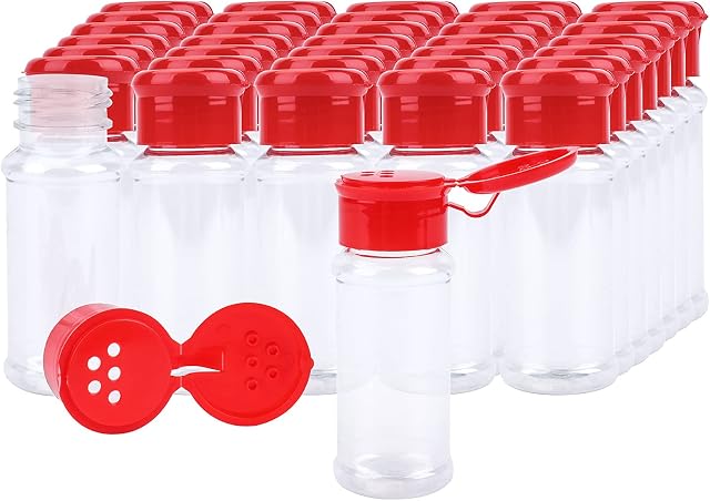 Kingrol 36 Pcs Plastic Spice Jars Salt Pepper Shaker Seasoning Jar Spice Containers withe with Sifter Cap for Barbecue Kitchen Spices Powders Herbs Sauces - 100 ml