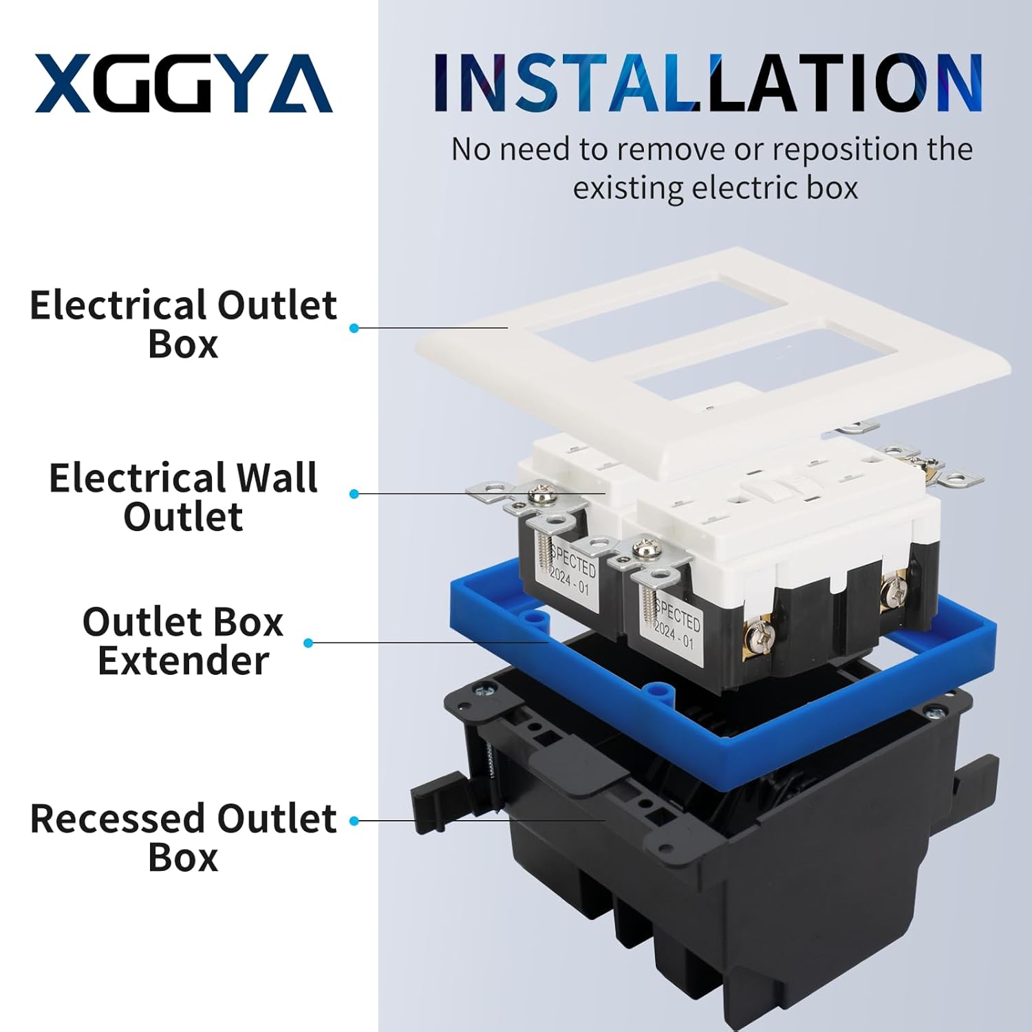 1/2” Double Gang Receptacle Outlet Box Extenders,Include 24Screws(6-32 x 1.25),Blue Electrical Outlet Extender for Electrical Outlet Box & Electrical Outlet Switches,6Pack