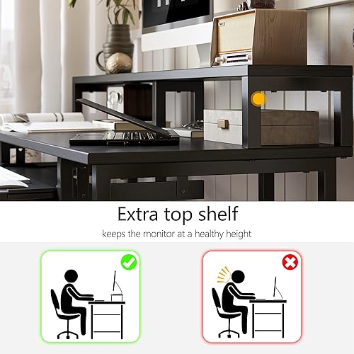 Miniatura 5 de BANTI Escritorio para computadora de 47 pulgadas con estantes de almacenamiento, soporte para monitor, bandeja para teclado, escritorio de oficina
