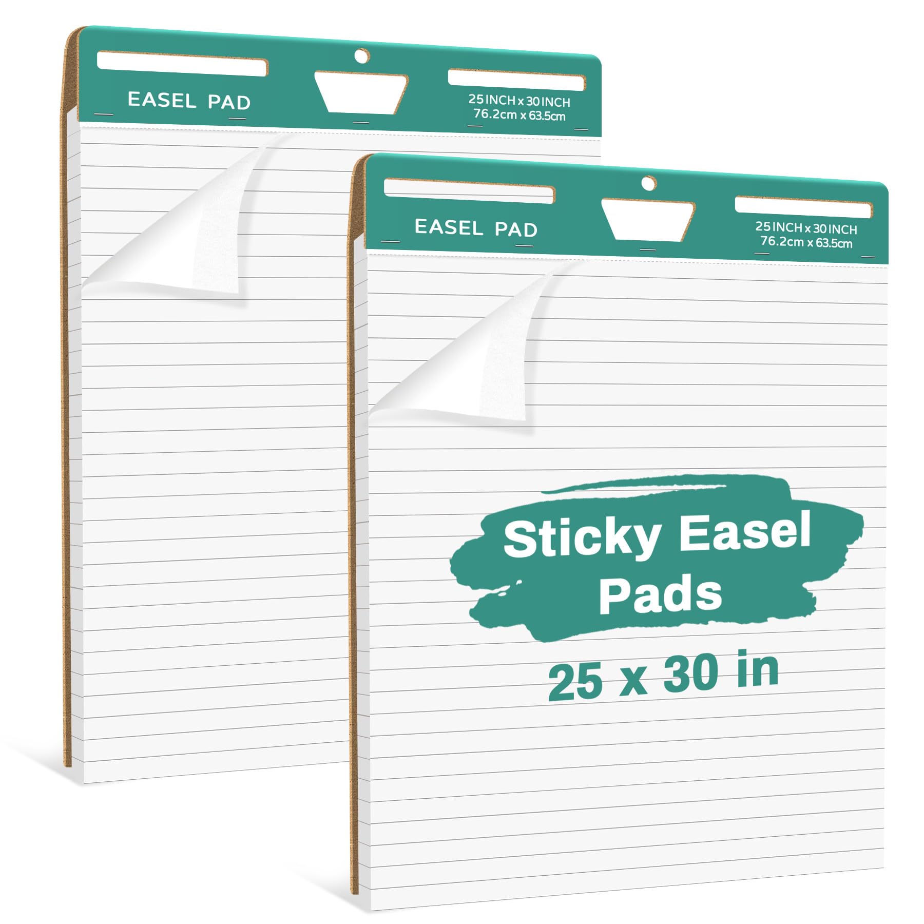 HAUTOCO Sticky Easel Pads 25 x 30 In, 2 Pack White Lined Flip Chart Paper