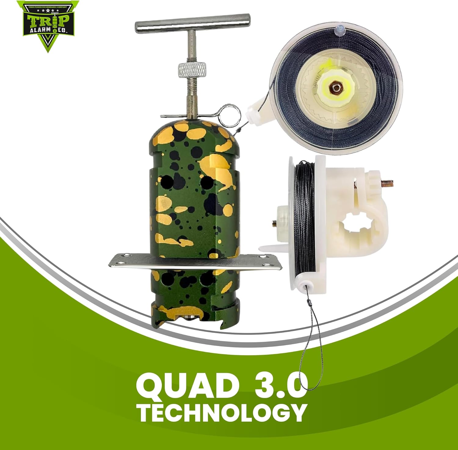 12 Gauge Perimeter Alarm US Patented QUAD 3.0 and Reusable 85ft Kevlar Trip Wire Reels Set by Trip Alarm Co. – Full 360° Coverage and Only Patented 4-Way Trip Wire Alarm for Outdoor Security