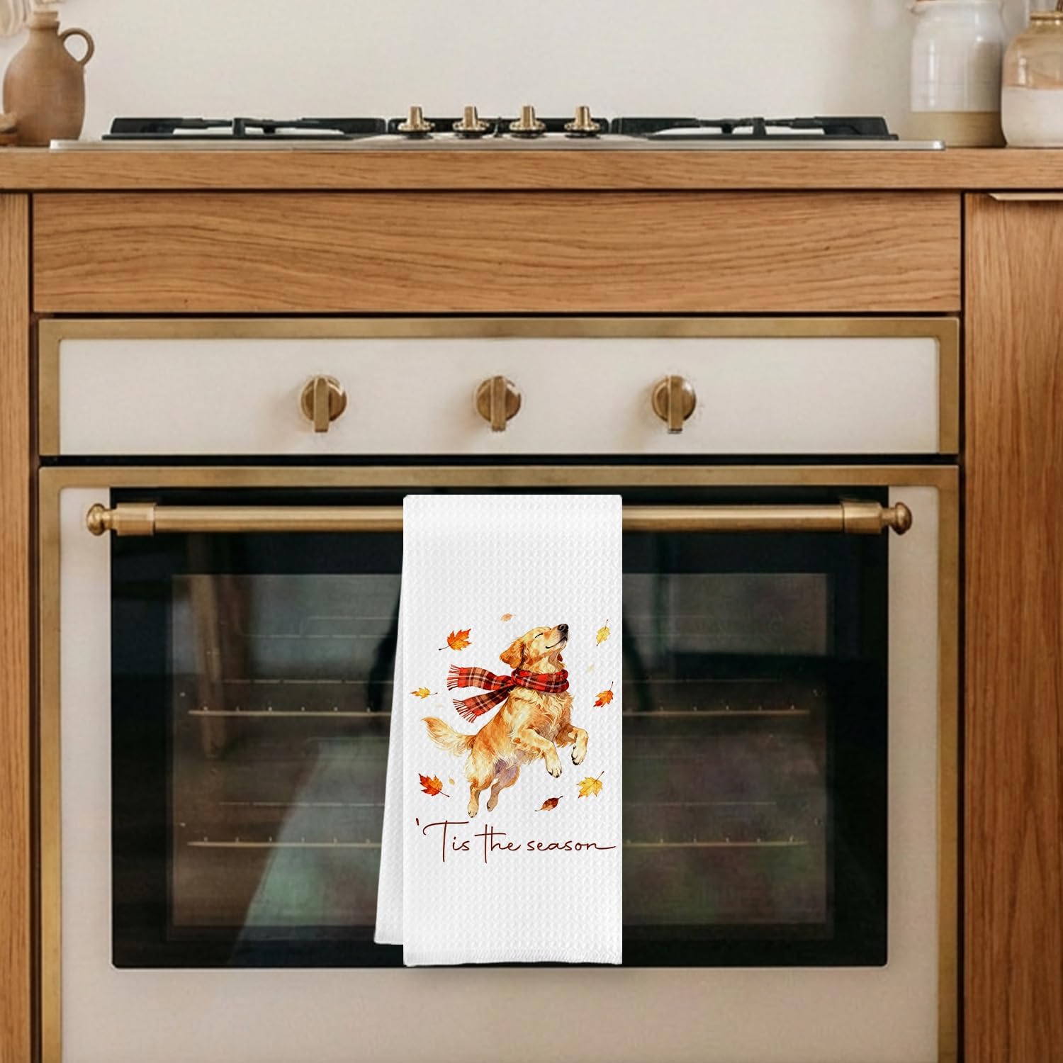 Fall Autumn Cozy Golden Retriever Kitchen Dish Towels 16x24 Inch
