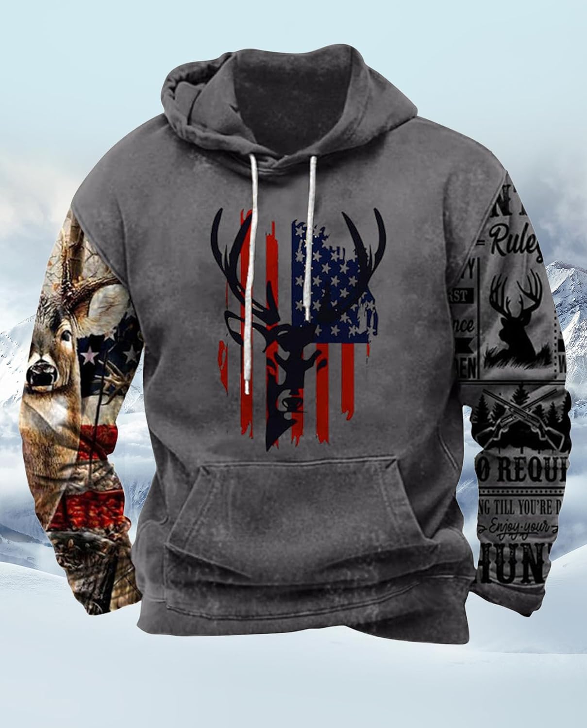 Western Hoodie for Men Aztec Cowboy Printed Drawstring Pullover Hooded Sweatshirt Mens Comfy Fleece Sweatshirt - Image 2