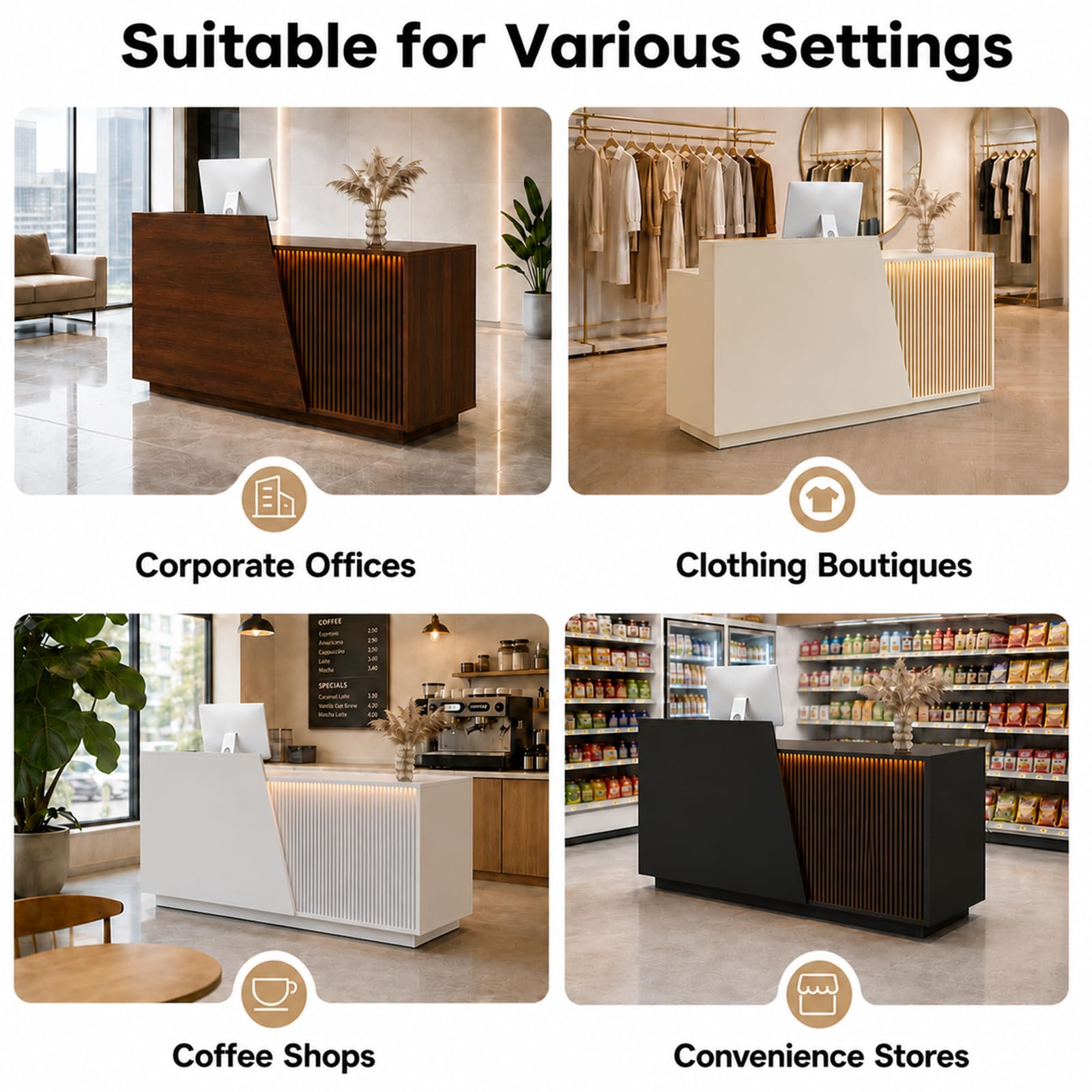 Banco Reception con Cassetto 100–200cm Bancone Cassa Moderno B - Right,100cm | scrivania reception con Archiviazione per Negozio, Salone di Bellezza, Bar, Ufficio, Hall e Negozi al Dettaglio