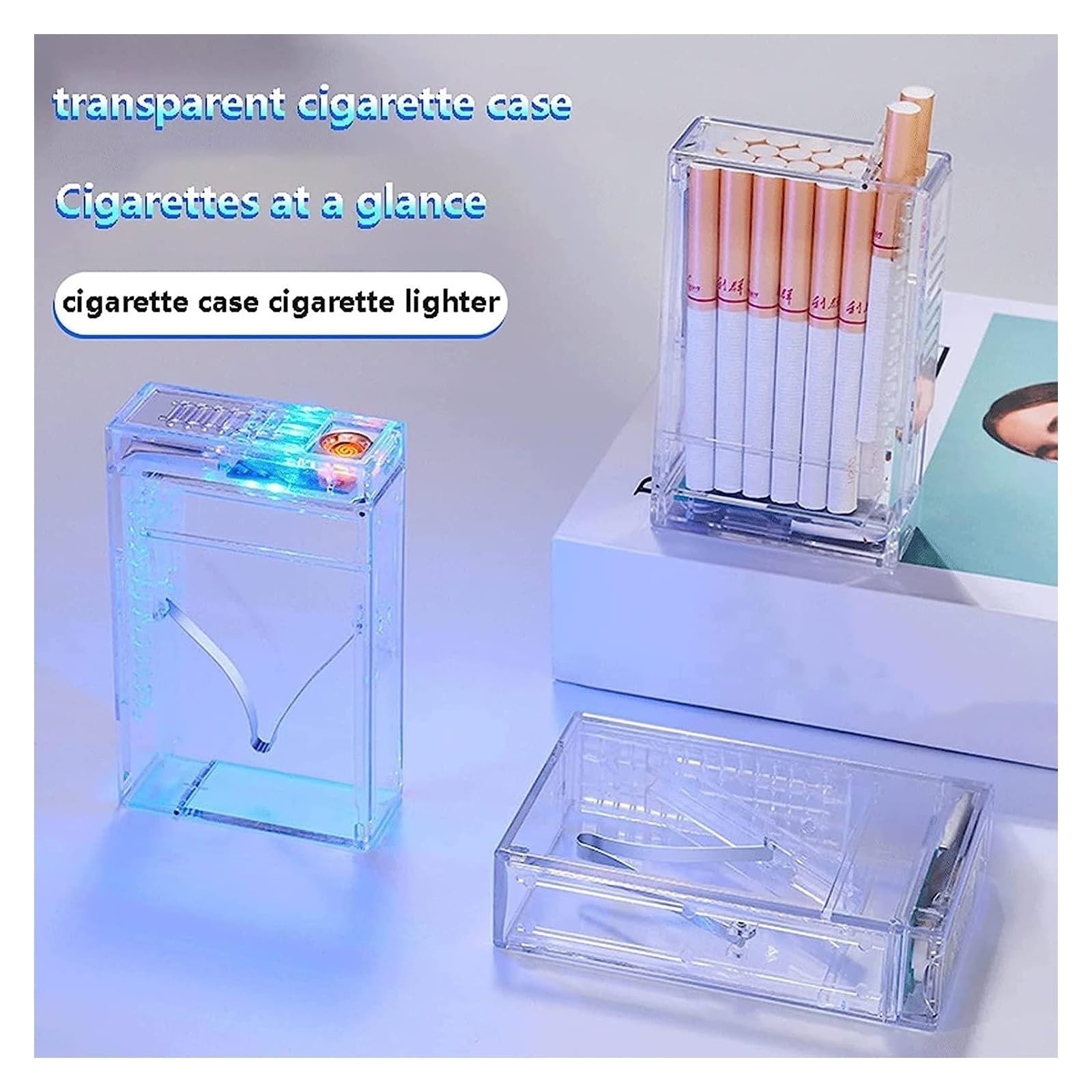 Amazon.com: Clear Cigarette Case with Lighter, USB Rechargeable, Flameless,  Windproof, Moistureproof, 2 in 1 Portable Lighter, Holds 20 Cigarette  Count, Gift for Friends Father Colleagues (Color : D) : Health & Household