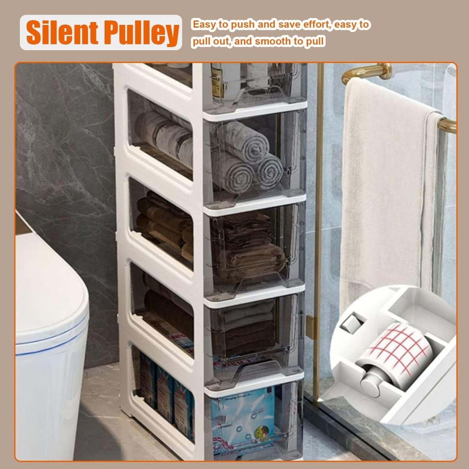 Bathroom Storage Cabinet with Doors and Shelves, Toilet Paper Storage, Waterproof Toilet Paper Storage Organizer, Narrow Storage Cabinet for Bathroom Storage,5 Tier,White top Tissue Box (4 Tier (4 T