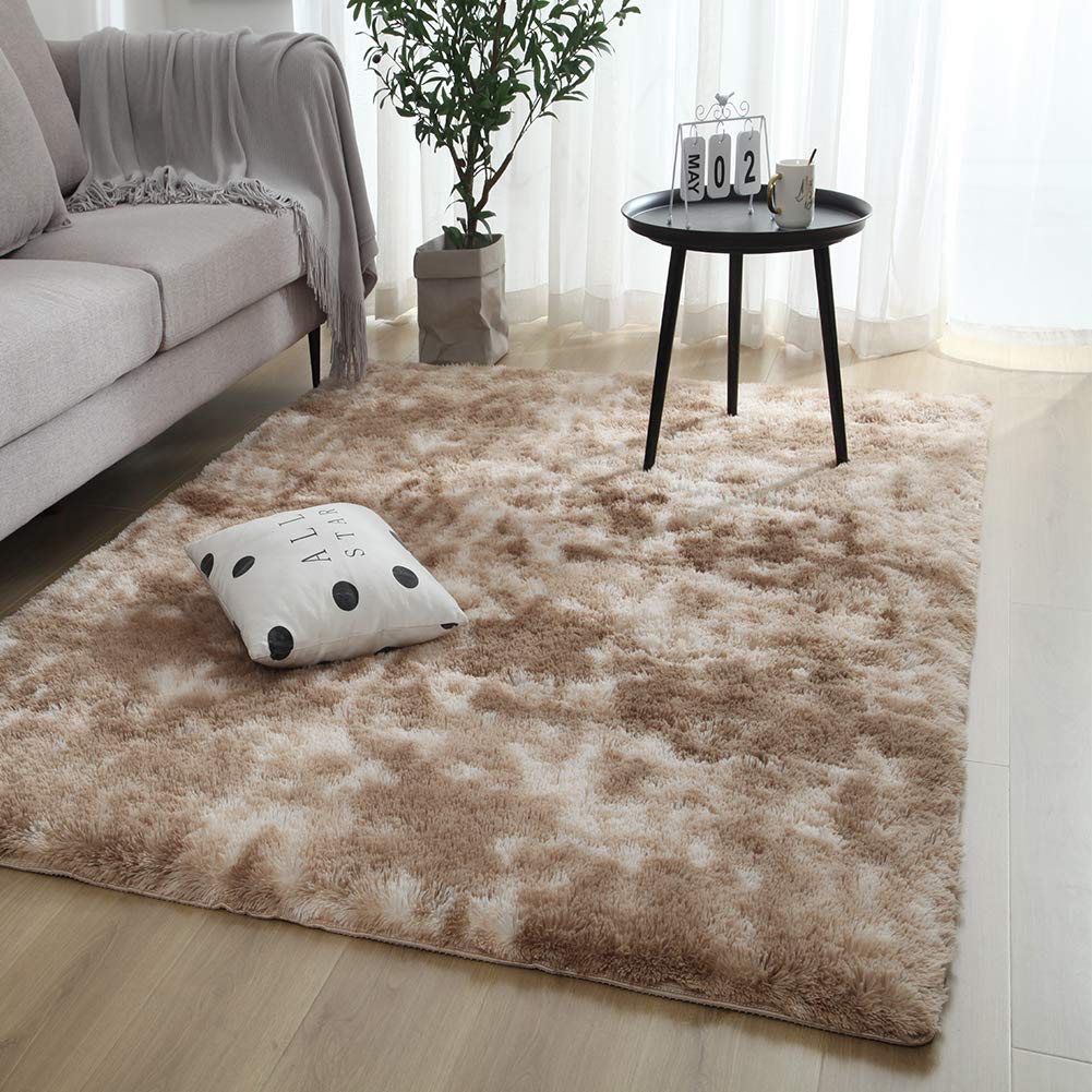 Swsen Living Room Rug Ultra Soft - Modern Fluffy Rugs Extra Large Small Medium Rectangular Size - Indoor Shaggy Area Carpets Non Shedding Washable for Bedroom Home Decor, Khaki, 60x200 cm