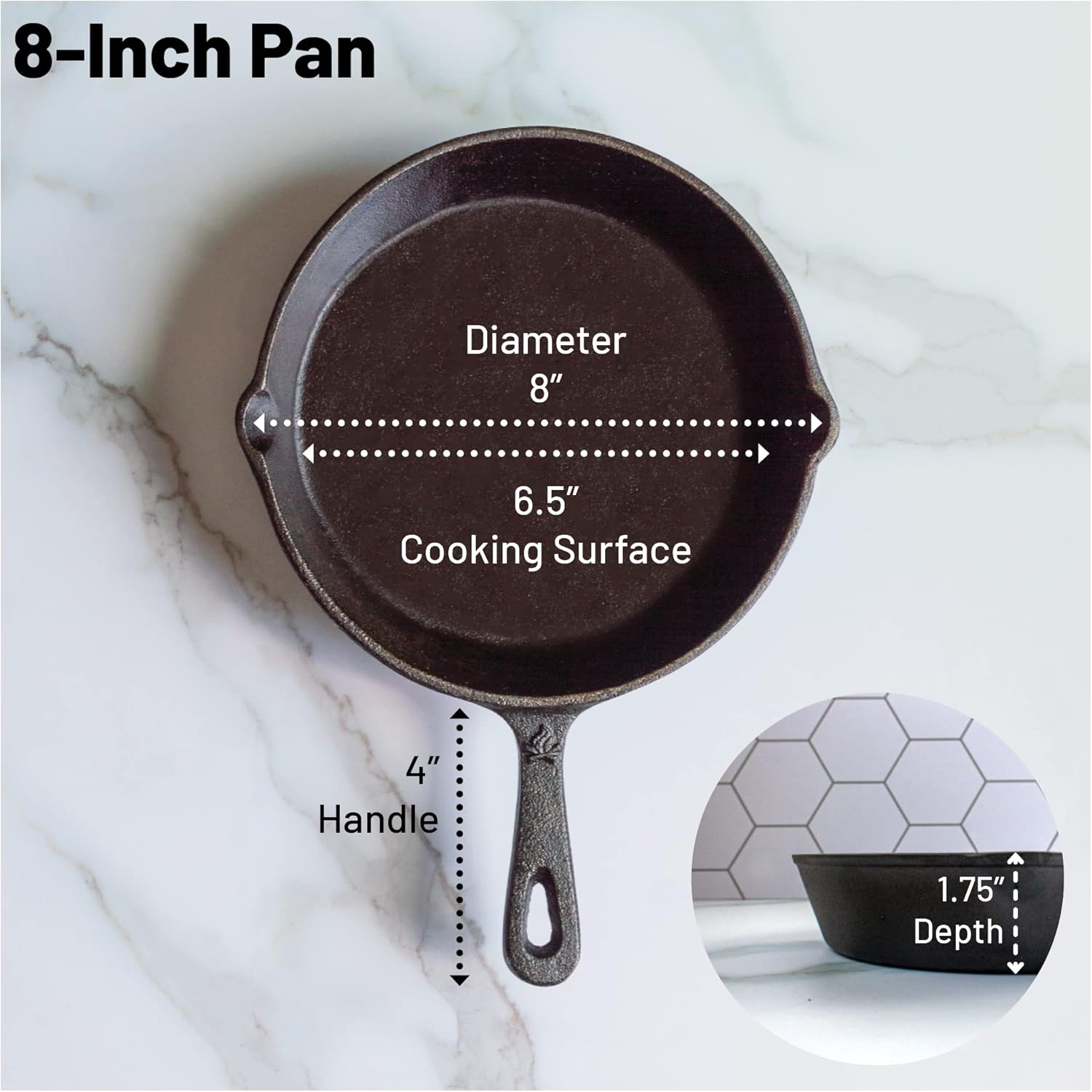 8 Inch Round Medium Pre-Seasoned Cast Iron Skillet