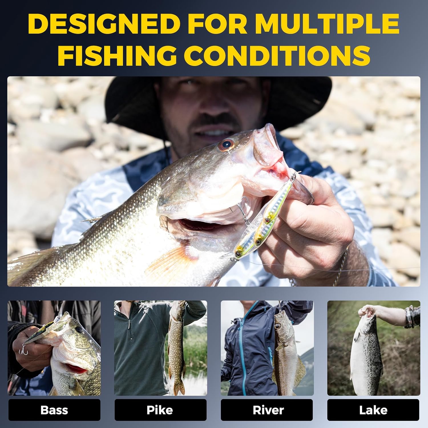 Fishing Lures Minnow Fishing Jerkbait Hard Bait, Noisy Wiggling and Vibrating Actions for More Bites, Deep Diving Swimbait Hard JerkBaits for Bass Pike Trout Walleye Freshwater Saltwater