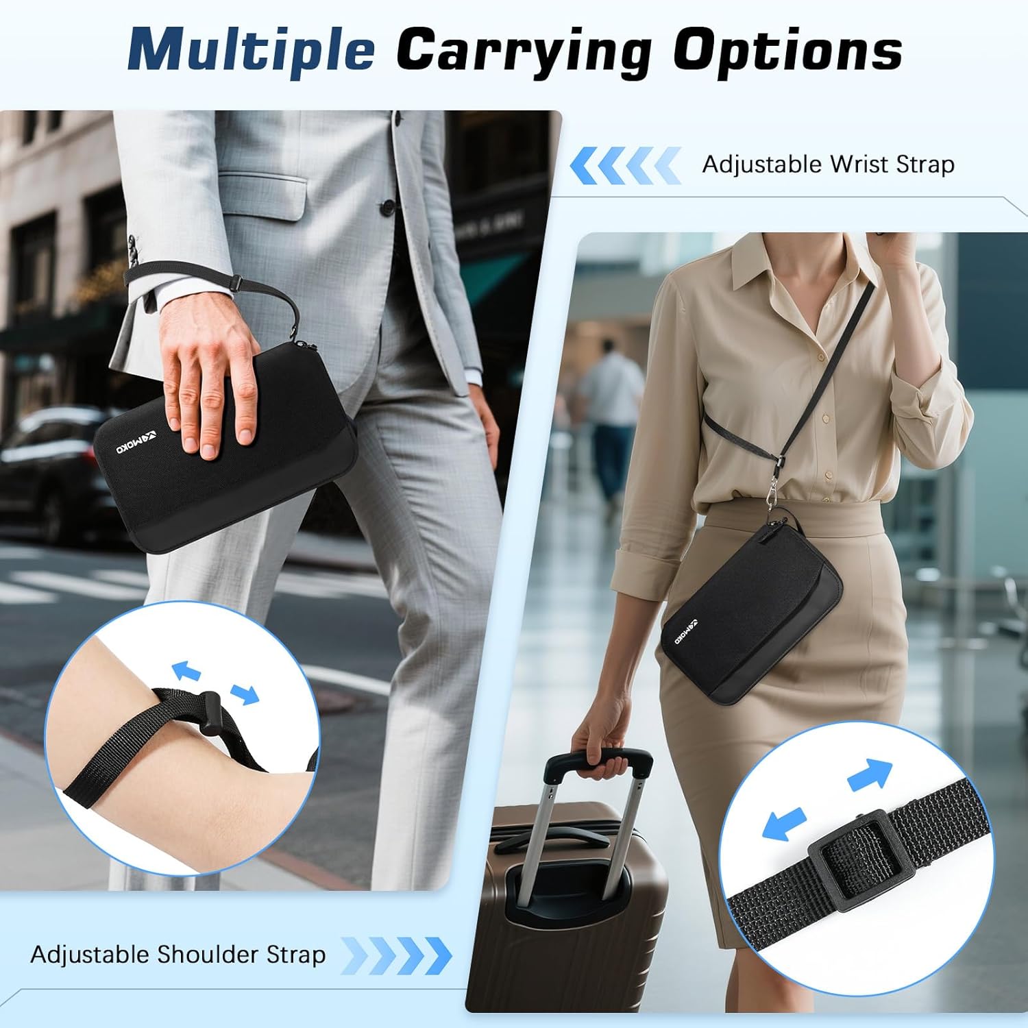 MoKo Family Passport Holder for 5 with Shoulder Strap & AirTag Holder, RFID Blocking Passport Travel Wallet Travel Document Organizer for Plane Tickets, Cards, Coins, Keys, Pen, Black - Image 4