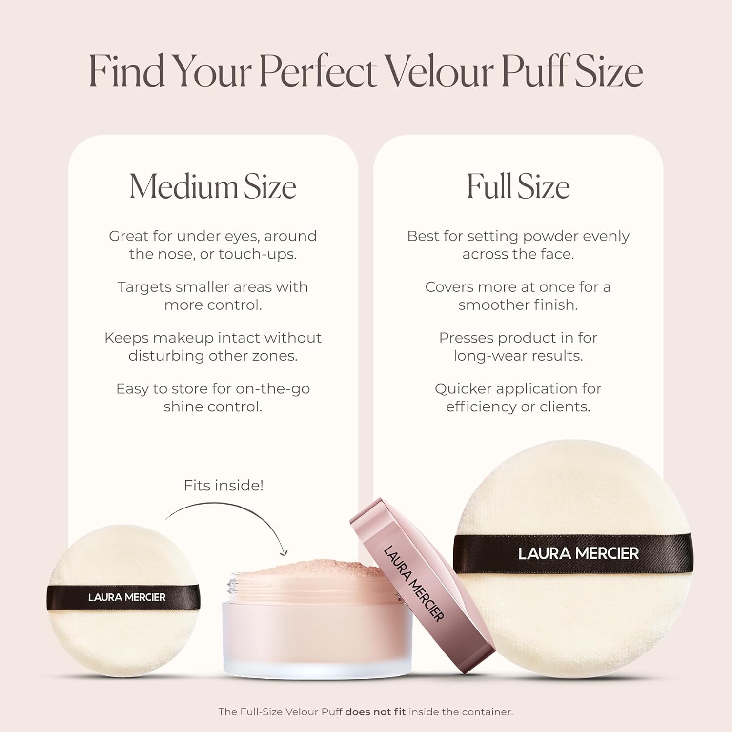 Laura Mercier Velour Puff, Perfect for Translucent Loose Setting Powder, Use to Set Makeup, Designed for Expert Application, 100% Cotton - Image 5