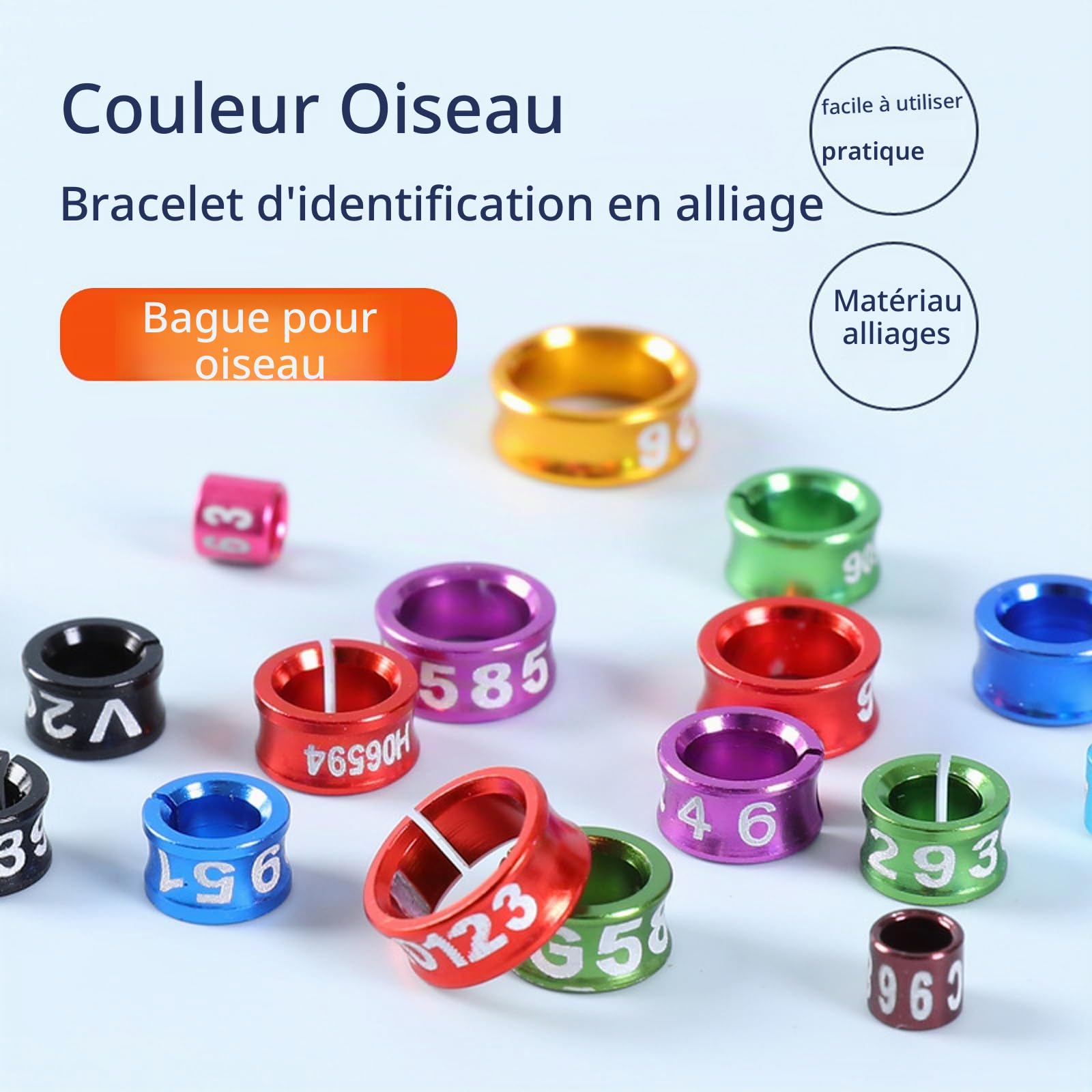 Bagues en aluminium pour pattes d'oiseaux, Bagues ouvertes en aluminium for pattes d'oiseaux, multicolores et numérotées, 4-8 mm, paquets de 10/50/100 pièces(Open-100pcs,4.5mm)