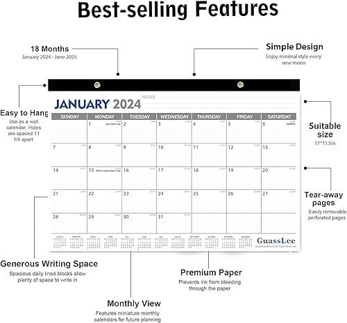 Miniatura 4 de Calendario de escritorio 2024-2025  Calendario mensual de escritorio de 18 pulgadas x 11.5 pulgadas, desde enero de 2024 a junio de 2025 con fechas