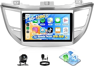 SIXTOP 4G+128G 자동차 라디오, 현대 투싼 2016 2017 2018용, 무선 CarPlay 안드로이드 오토, 안드로이드 15 스테레오 9인치 HD 터치 스크린 5G WiFi GPS 블루투스 5.0 FM/RDS SWC AHD 백업 카메라