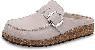 Women Suede Clogs Leather Mules for Women Cork Footbed Sandals Potato Shoes with Arch Support