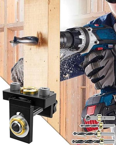 Miniatura 6 de Kit de plantilla de agujero de bolsillo 3 en 1, juego de plantillas de clavijas para carpintería con broca de 6, 8, 10, 0.591 in, localizador de