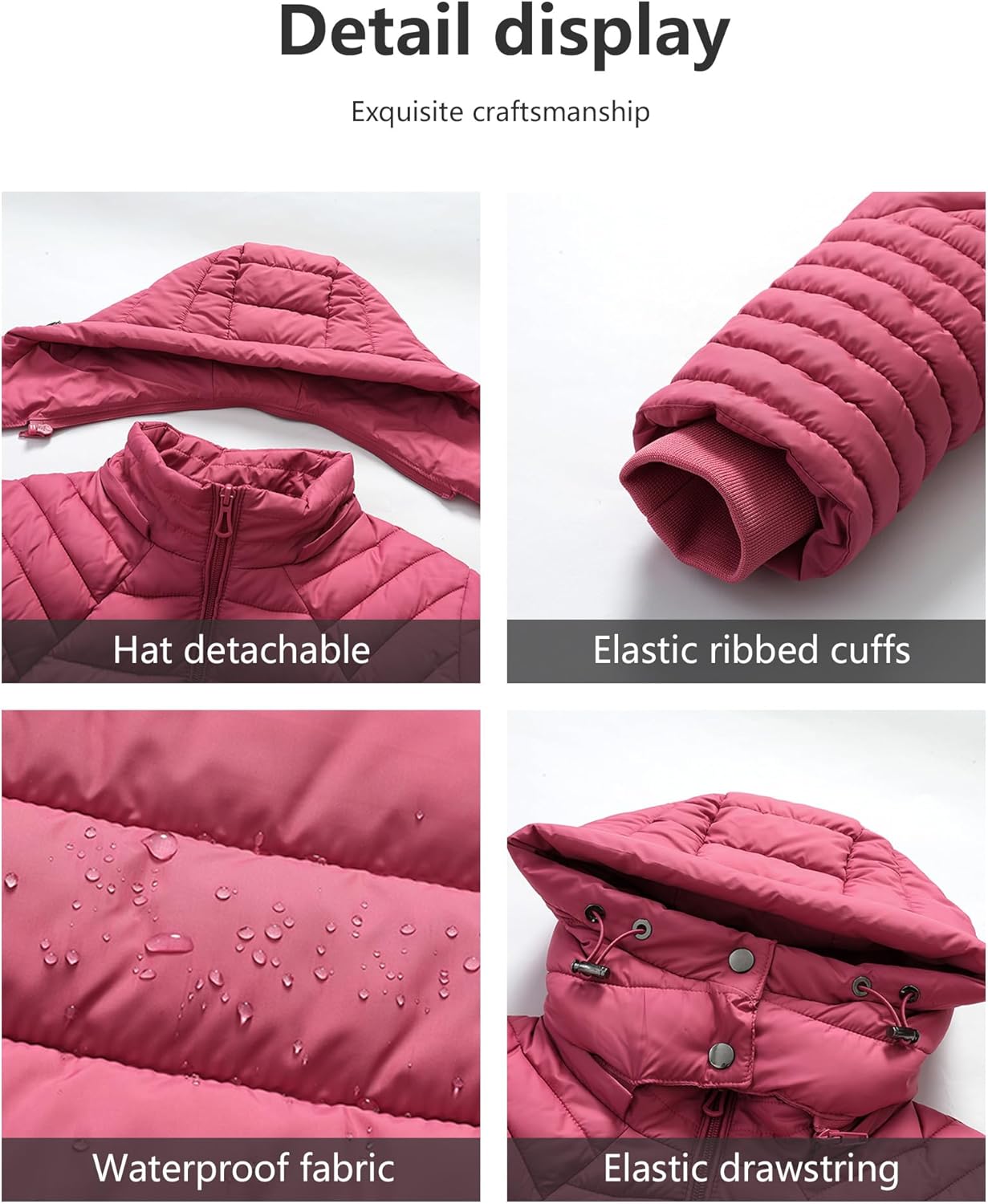 Women's Quilted Down Coat | Lightweight, Windproof, Waterproof, Detachable Hood, Warm for Winter Travel - Image 5